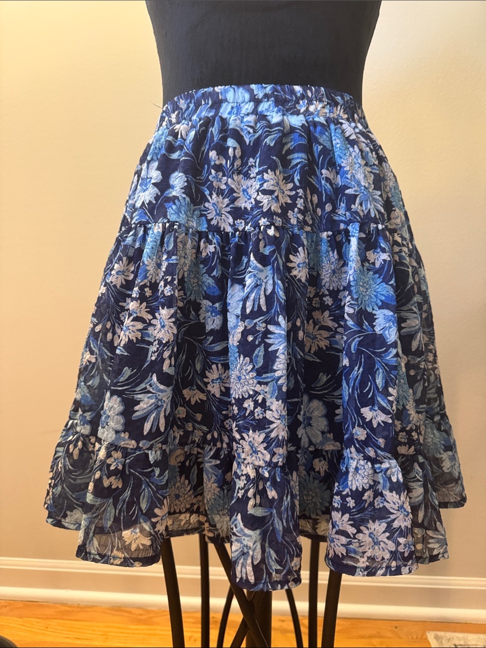 Lulus Navy & Light Blue Floral Circle Skirt